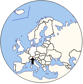 Map of Europe showing the position of Liechtenstein