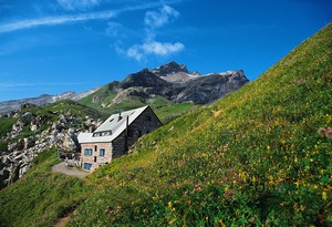 The Pf&auml;lzerh&uuml;tte refuge on the Austrian border with Liechtenstein