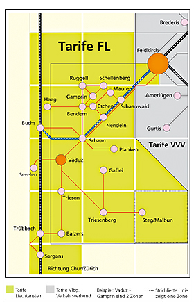 The tariff structure for Liechtenstein Buses